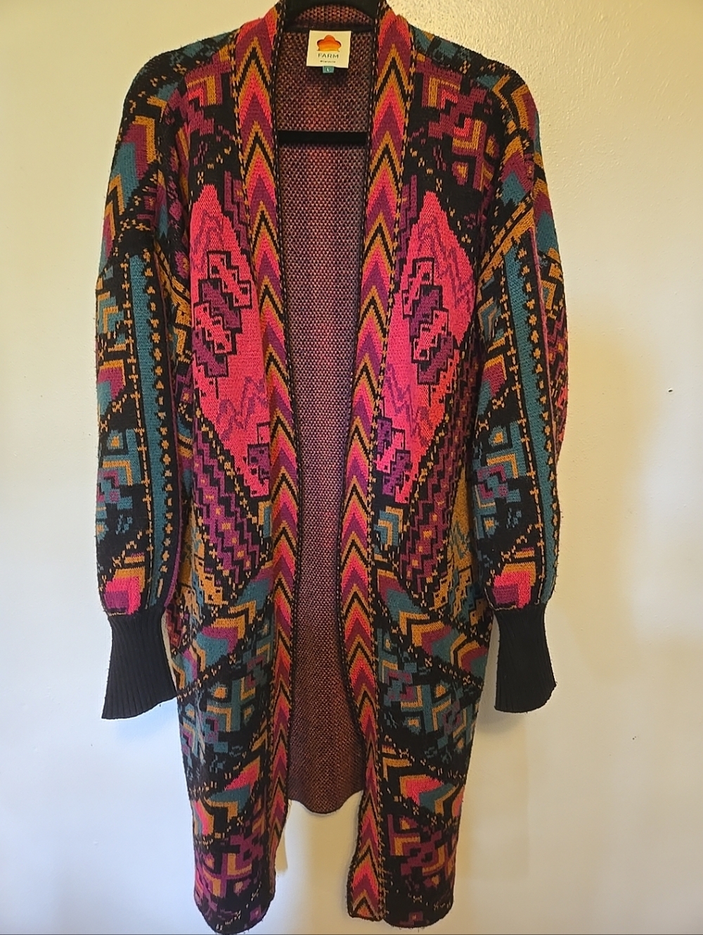 Farm Rio Duster Cardigan Sweater Multicolor Print L